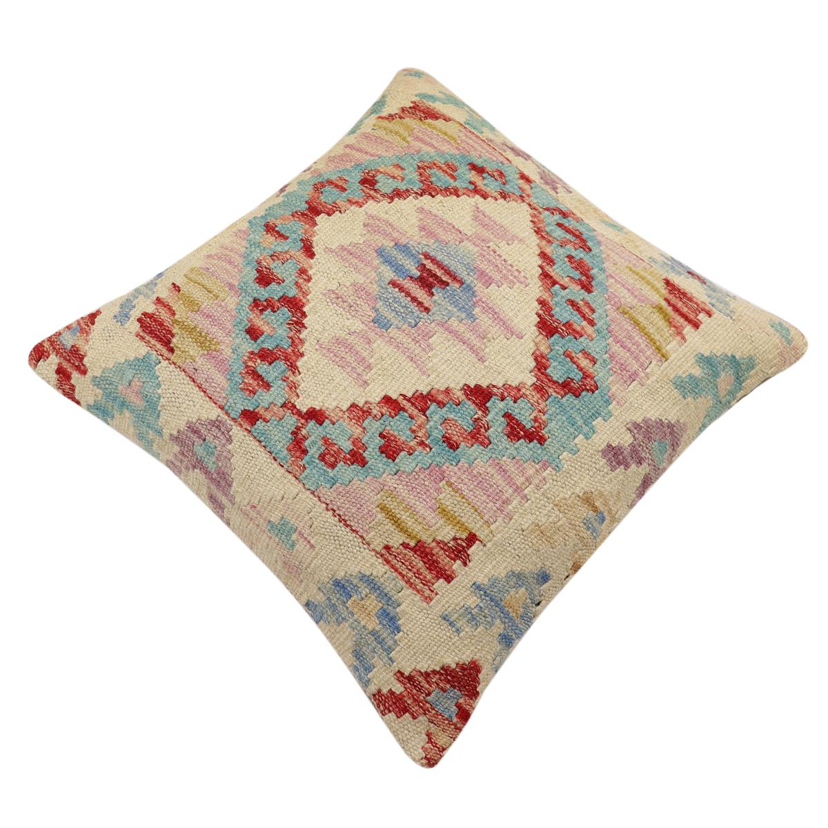 handmade Traditional Pillow Beige Red Hand-Woven SQUARE 100% WOOL Hand woven turkish pillow2 x 2