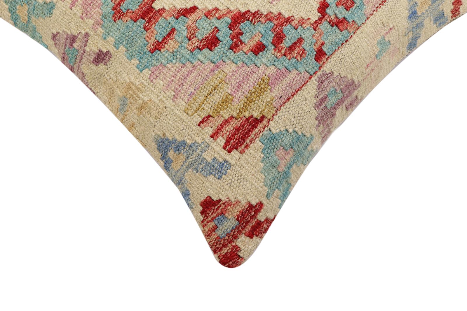 handmade Traditional Pillow Beige Red Hand-Woven SQUARE 100% WOOL Hand woven turkish pillow2 x 2