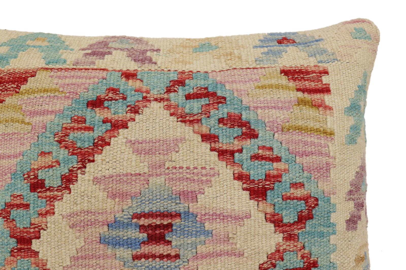 handmade Traditional Pillow Beige Red Hand-Woven SQUARE 100% WOOL Hand woven turkish pillow2 x 2