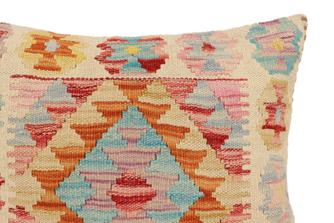 handmade Traditional Pillow Beige Rust Hand-Woven SQUARE 100% WOOL  Hand woven turkish pillow  2 x 2