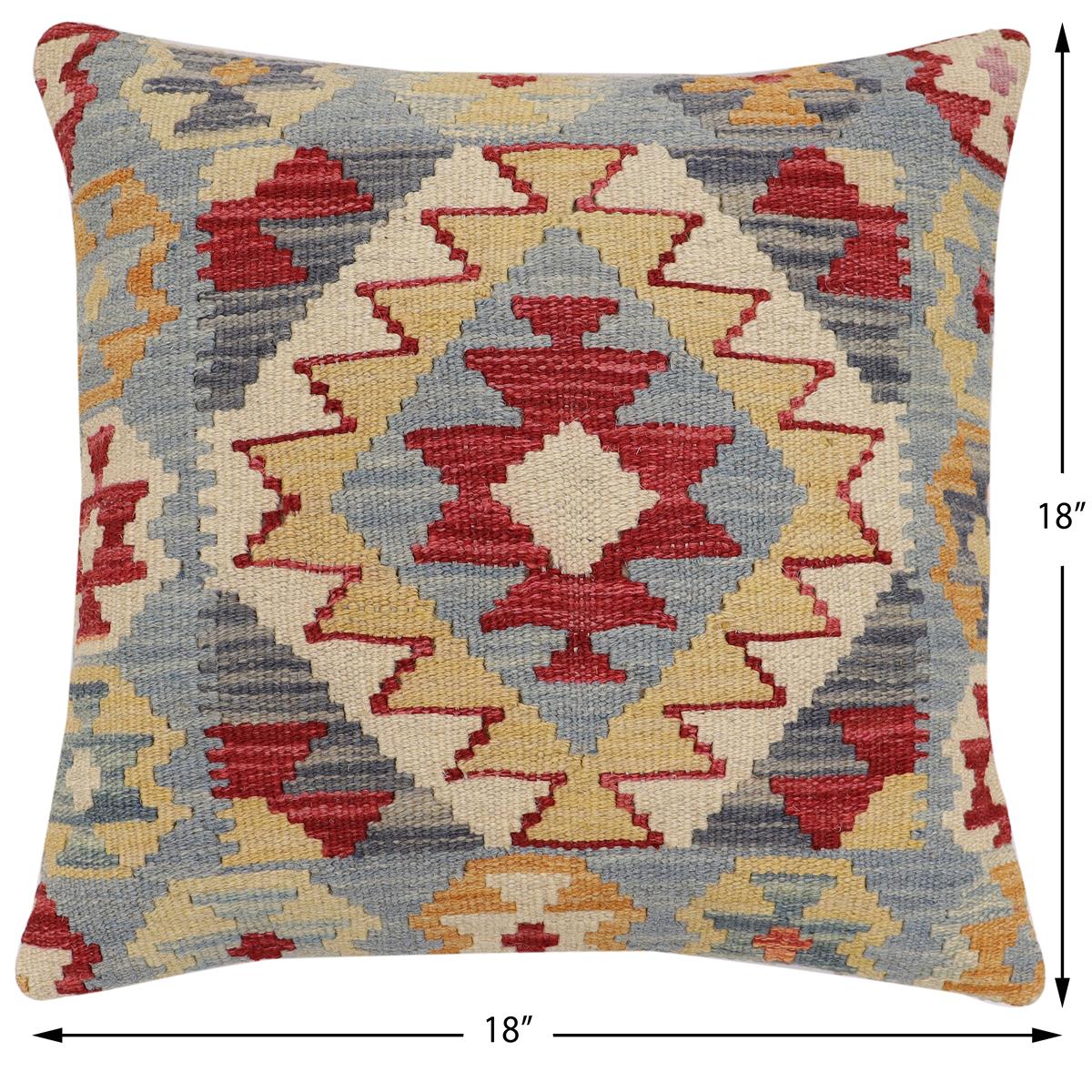 handmade Traditional Pillow Blue Beige Hand-Woven SQUARE 100% WOOL Hand woven turkish pillow2 x 2