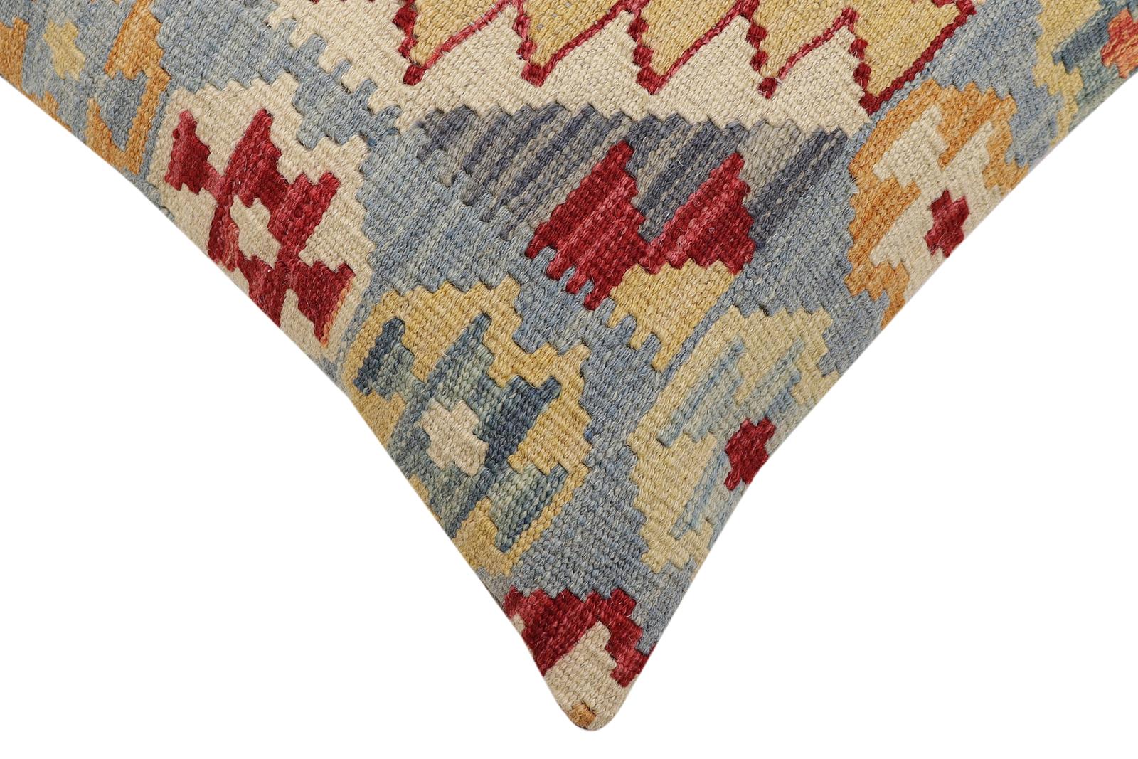 handmade Traditional Pillow Blue Beige Hand-Woven SQUARE 100% WOOL Hand woven turkish pillow2 x 2