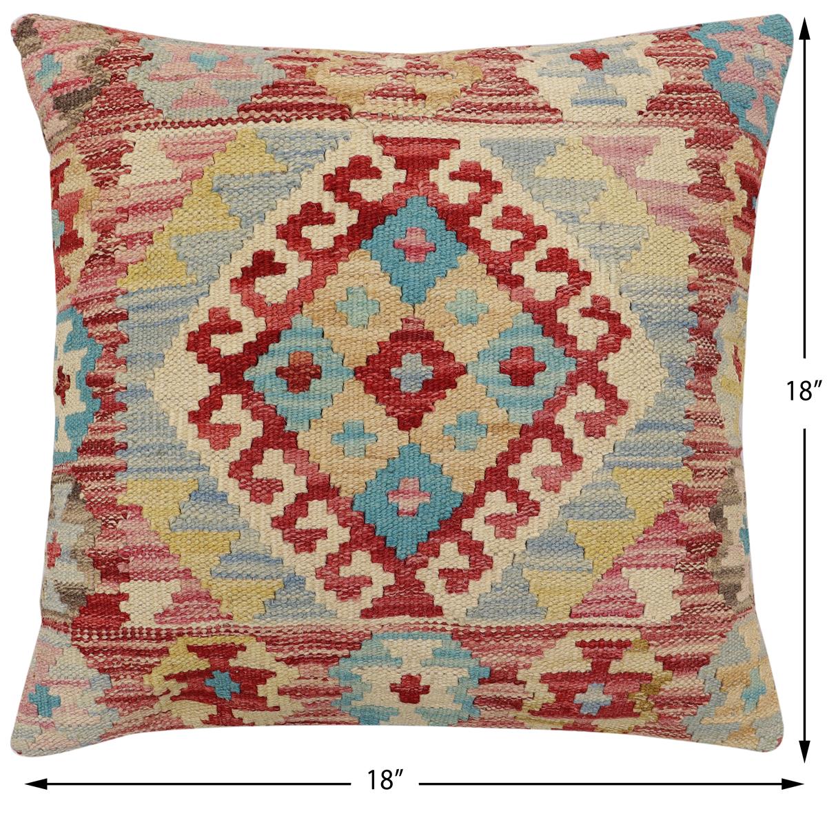 handmade Traditional Pillow Red Beige Hand-Woven SQUARE 100% WOOL Hand woven turkish pillow2 x 2