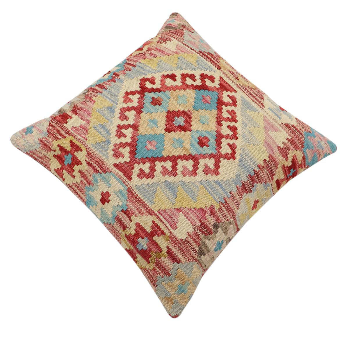 handmade Traditional Pillow Red Beige Hand-Woven SQUARE 100% WOOL Hand woven turkish pillow2 x 2