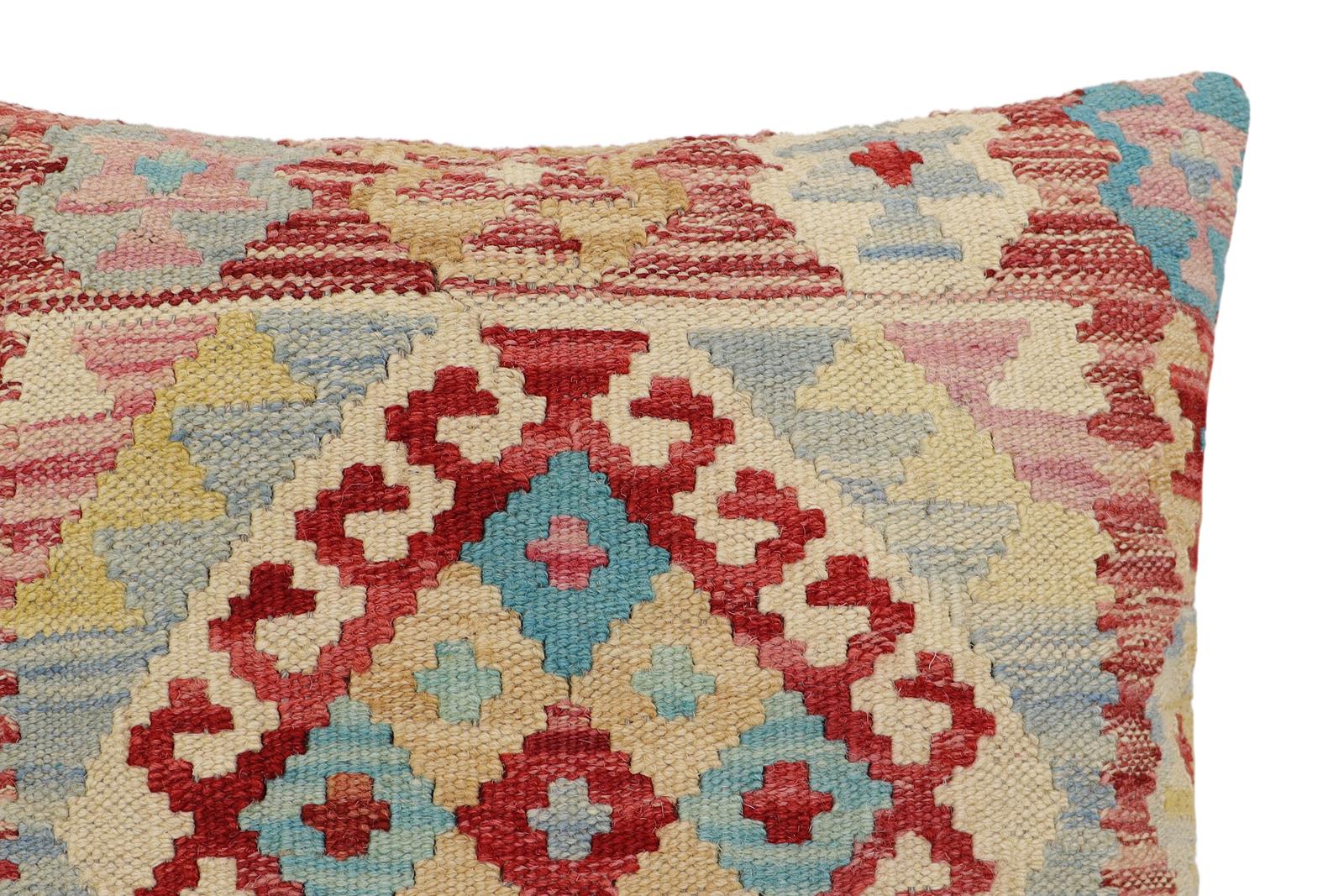 handmade Traditional Pillow Red Beige Hand-Woven SQUARE 100% WOOL Hand woven turkish pillow2 x 2