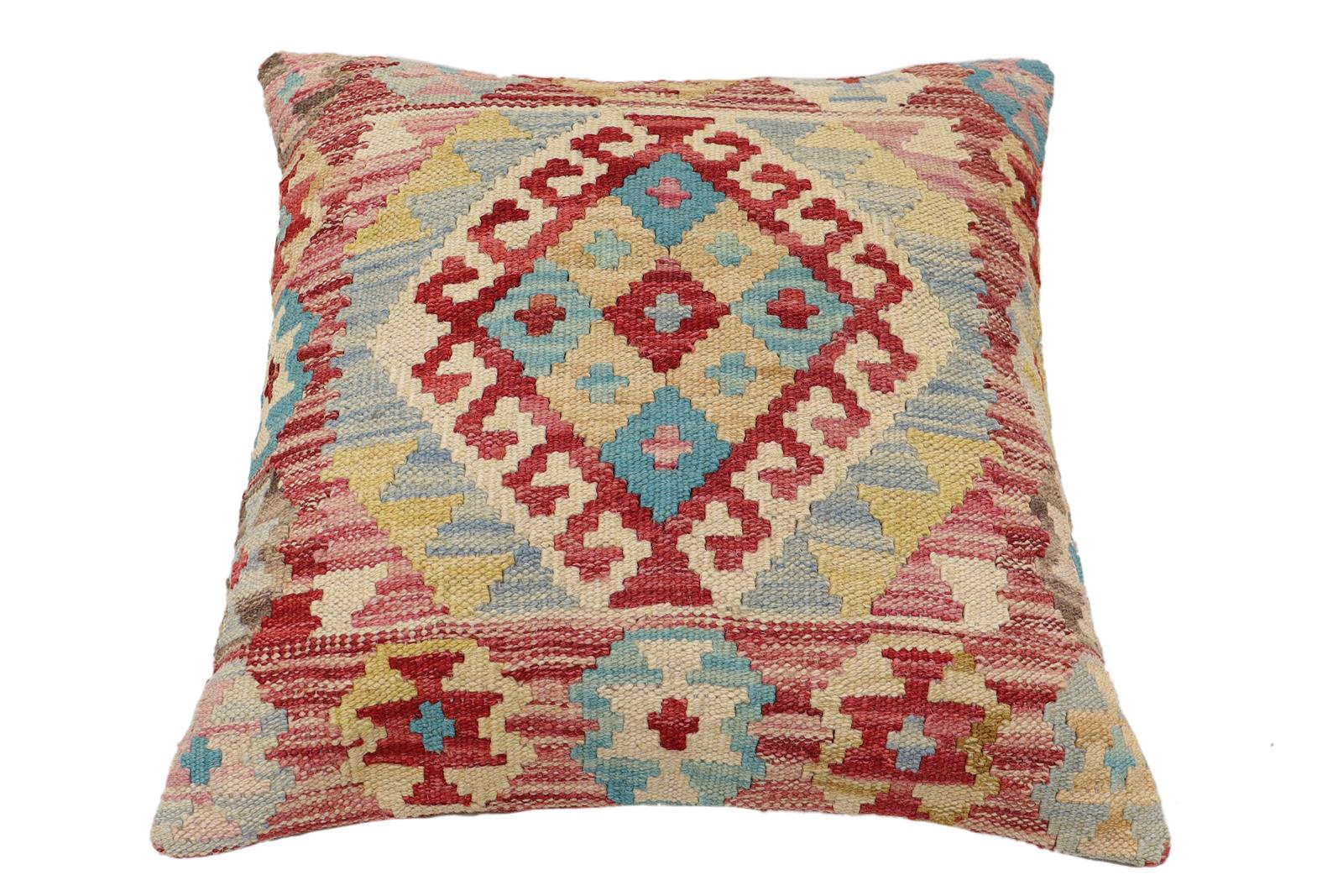 handmade Traditional Pillow Red Beige Hand-Woven SQUARE 100% WOOL Hand woven turkish pillow2 x 2