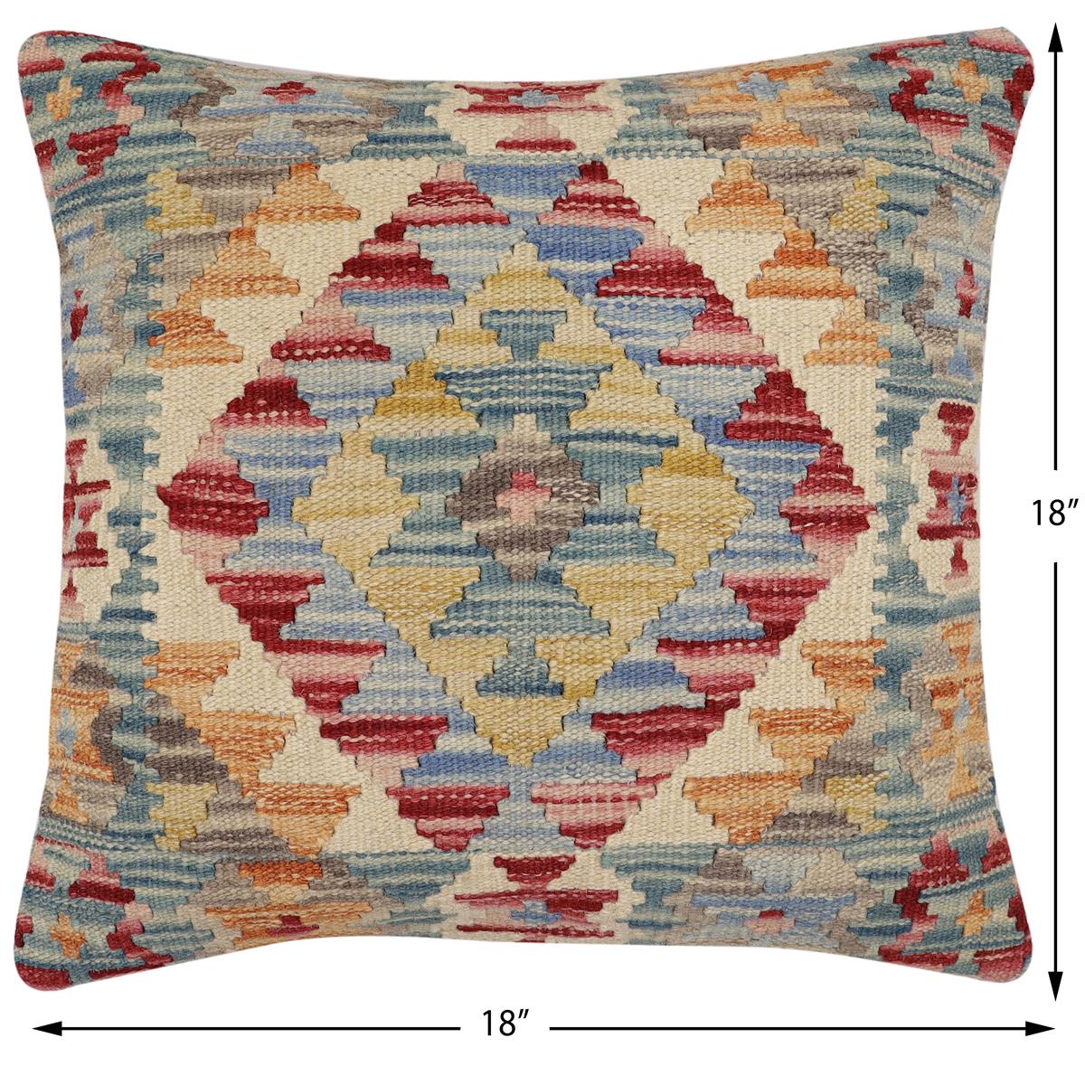 handmade Traditional Pillow Beige Red Hand-Woven SQUARE 100% WOOL Hand woven turkish pillow2 x 2