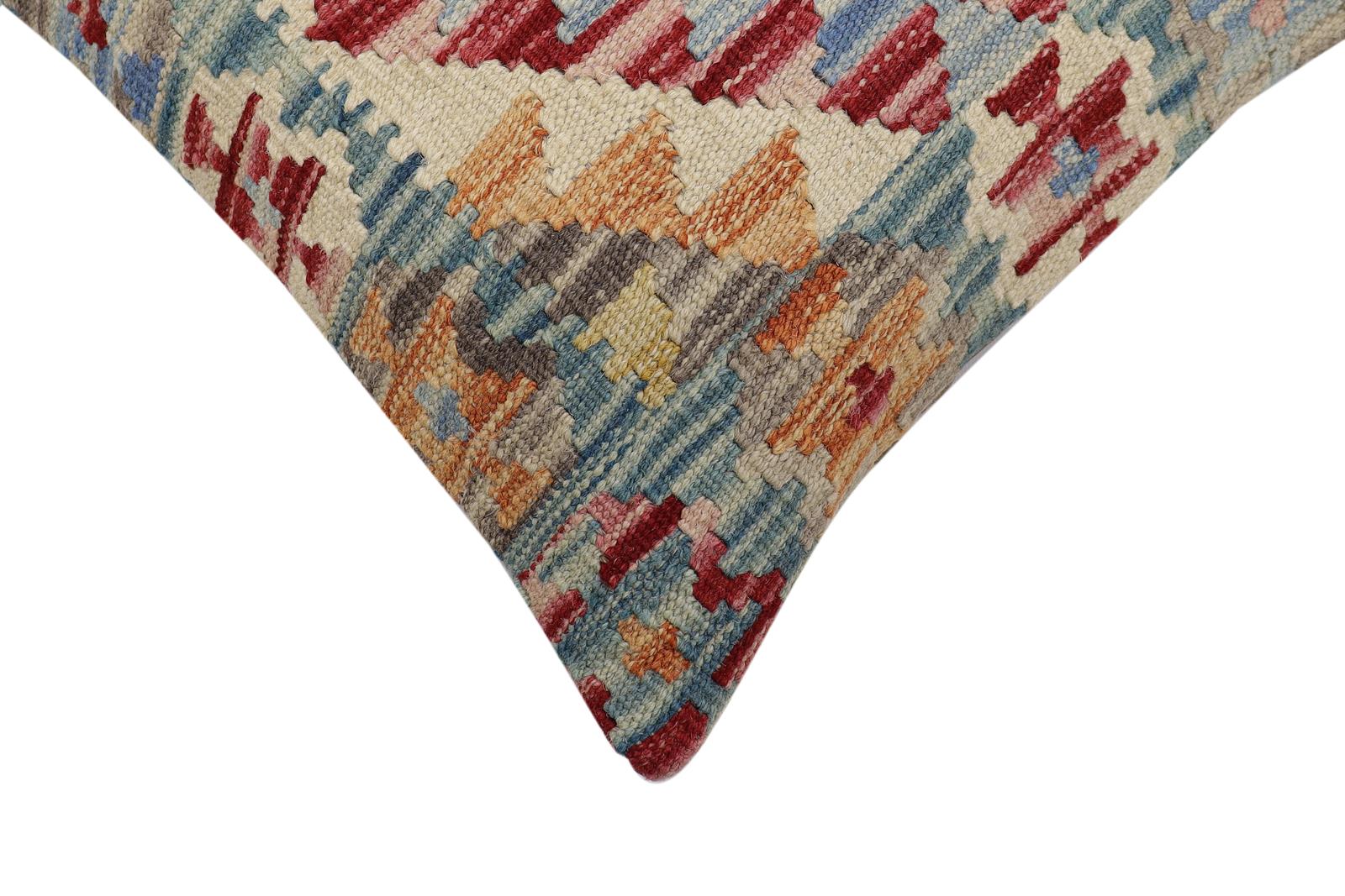 handmade Traditional Pillow Beige Red Hand-Woven SQUARE 100% WOOL Hand woven turkish pillow2 x 2