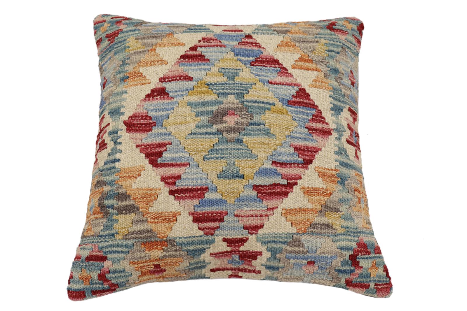 handmade Traditional Pillow Beige Red Hand-Woven SQUARE 100% WOOL Hand woven turkish pillow2 x 2
