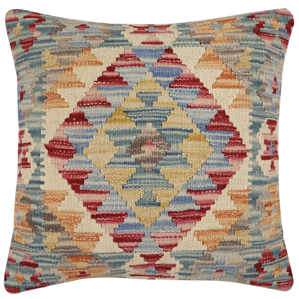handmade Traditional Pillow Beige Red Hand-Woven SQUARE 100% WOOL Hand woven turkish pillow2 x 2