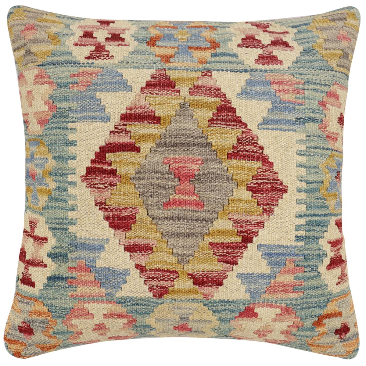 handmade Traditional Pillow Beige Red Hand-Woven SQUARE 100% WOOL  Hand woven turkish pillow  2 x 2