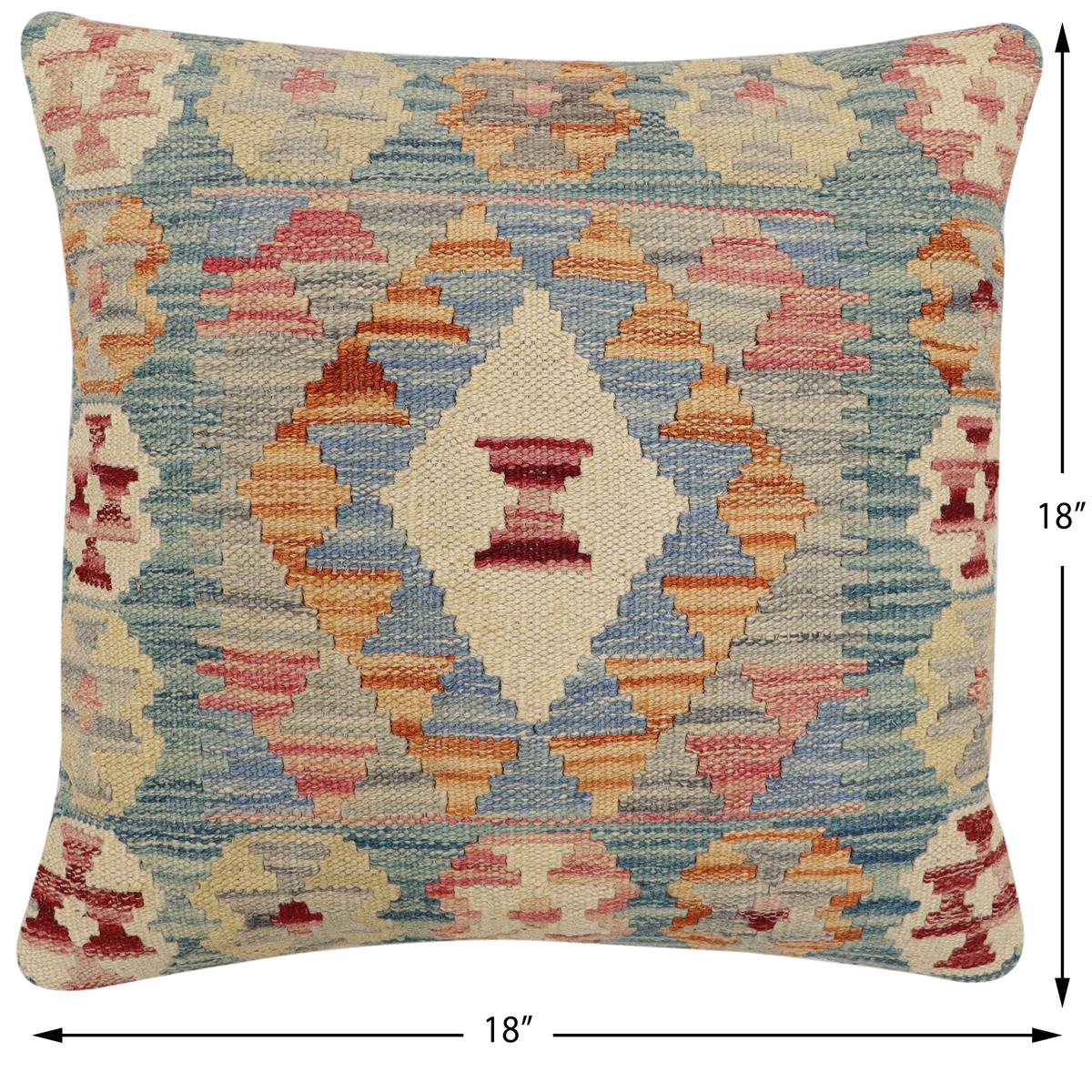 handmade Traditional Pillow Green Blue Hand-Woven SQUARE 100% WOOL Hand woven turkish pillow2 x 2