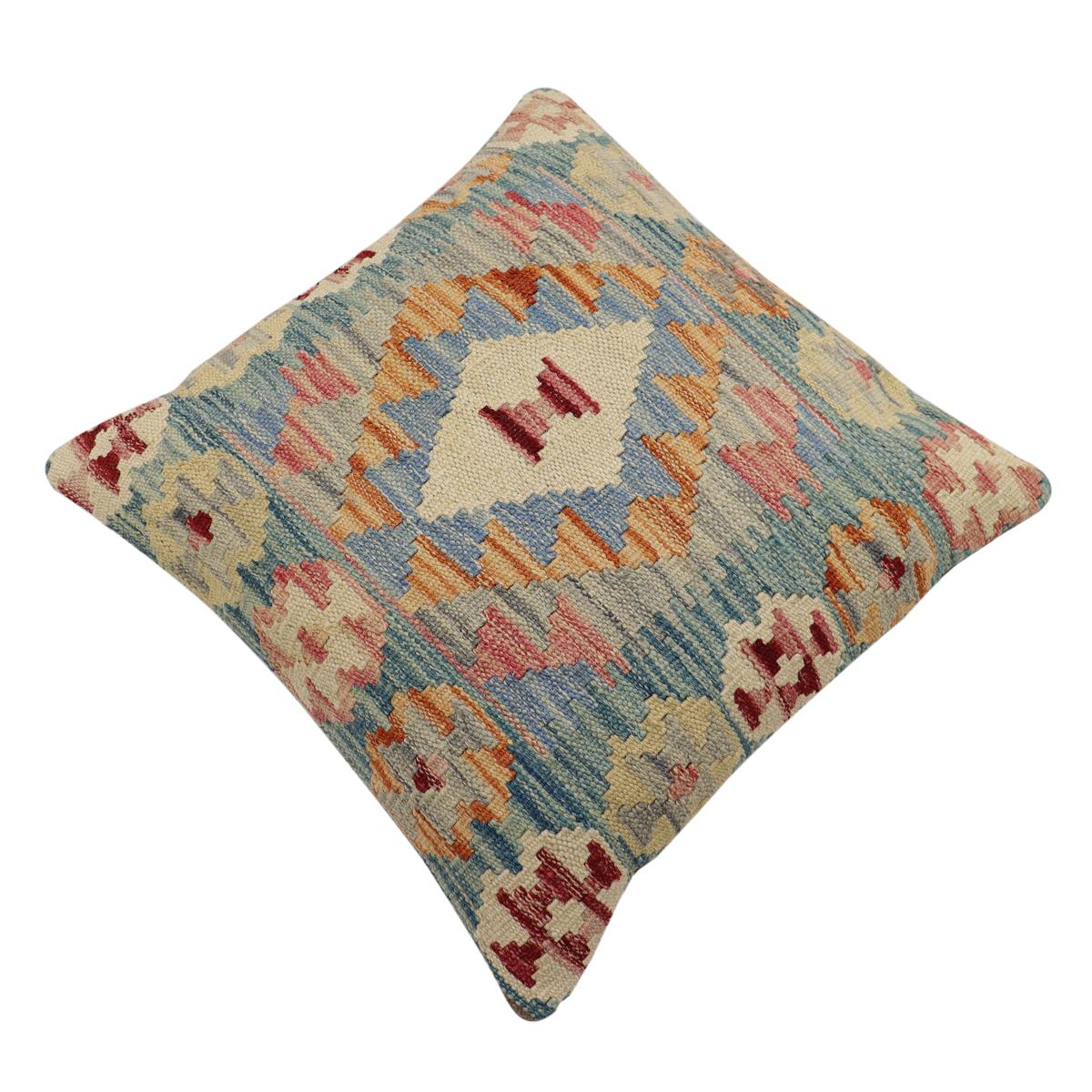 handmade Traditional Pillow Green Blue Hand-Woven SQUARE 100% WOOL Hand woven turkish pillow2 x 2