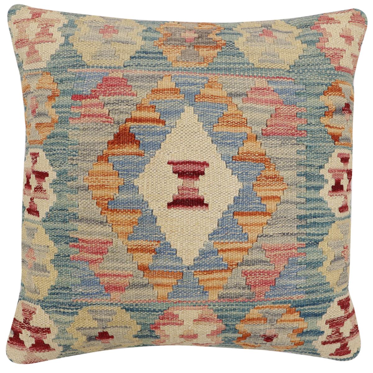 handmade Traditional Pillow Green Blue Hand-Woven SQUARE 100% WOOL Hand woven turkish pillow2 x 2