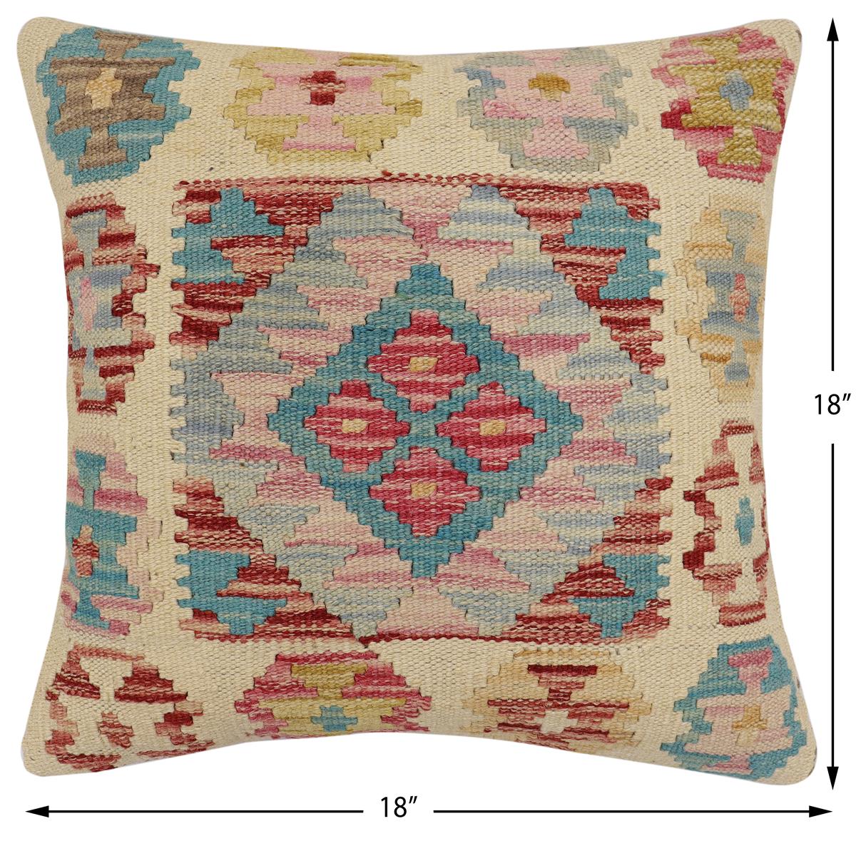 handmade Traditional Pillow Beige Red Hand-Woven SQUARE 100% WOOL Hand woven turkish pillow2 x 2