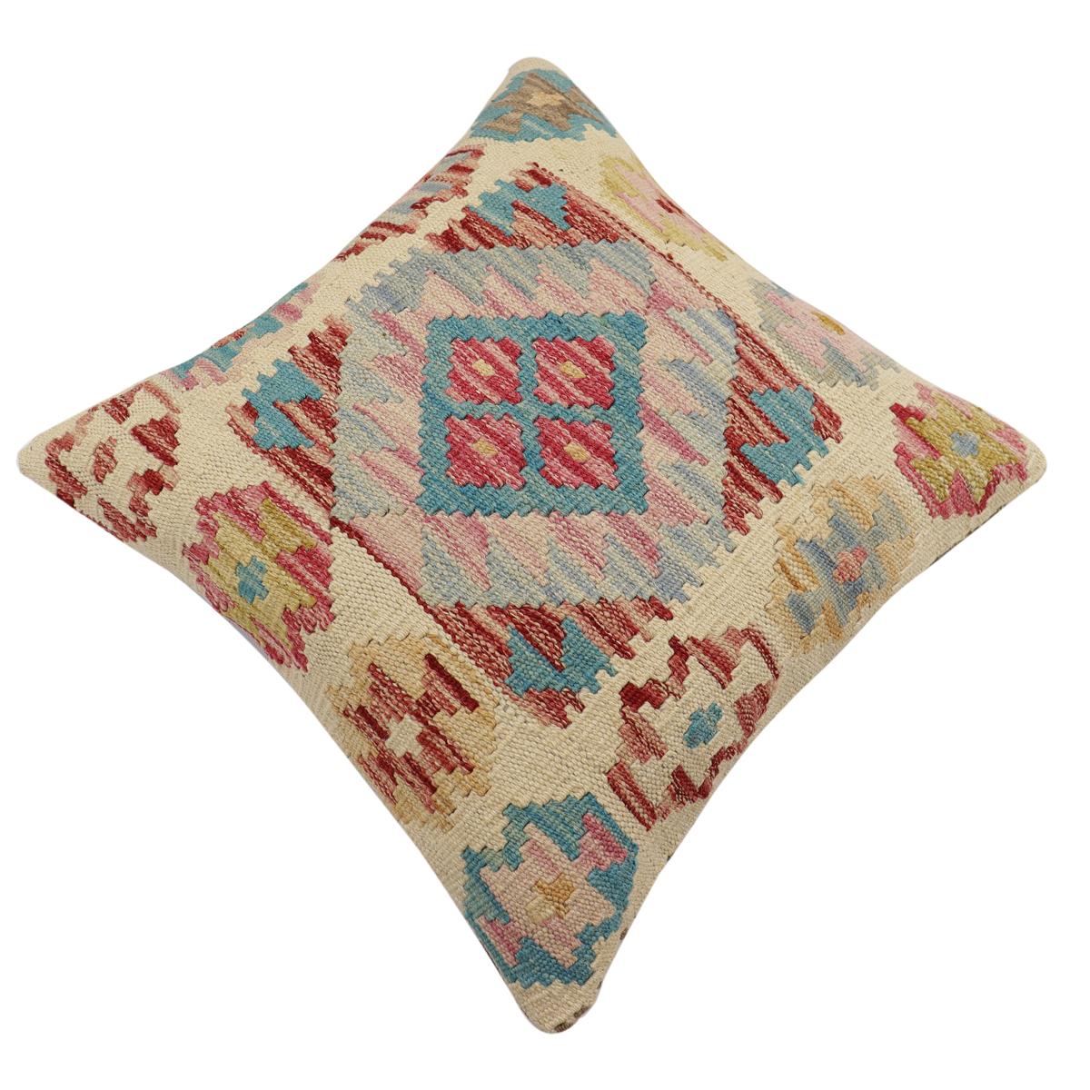 handmade Traditional Pillow Beige Red Hand-Woven SQUARE 100% WOOL Hand woven turkish pillow2 x 2