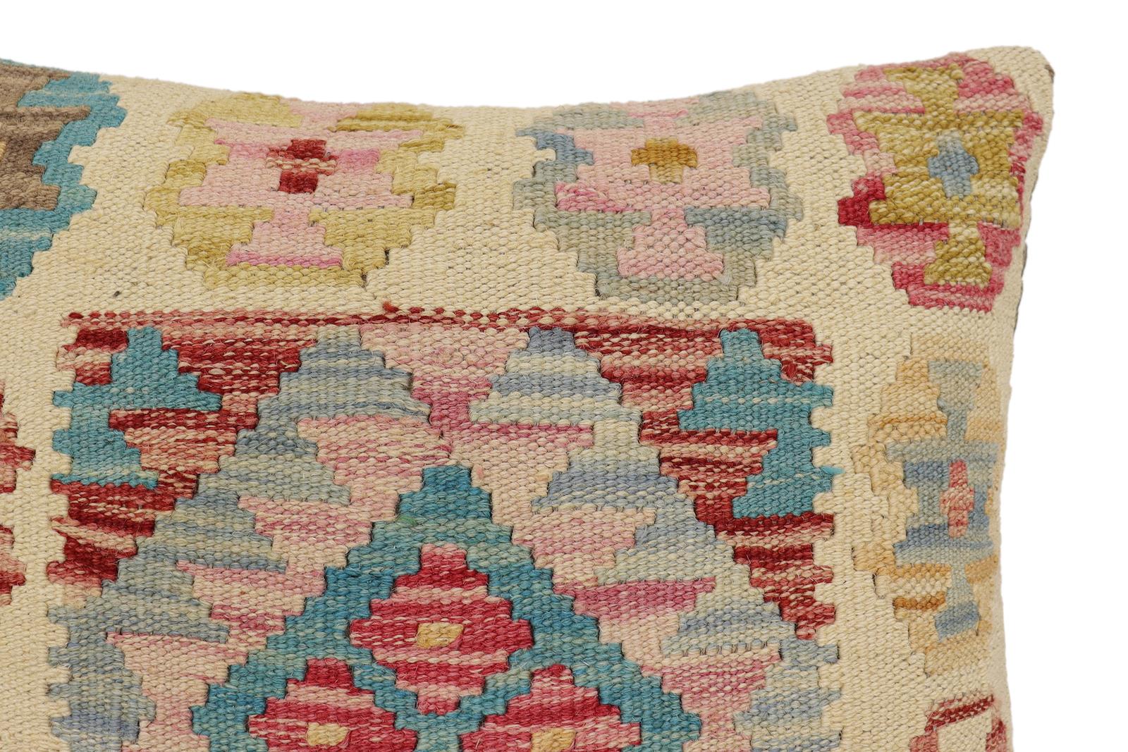 handmade Traditional Pillow Beige Red Hand-Woven SQUARE 100% WOOL Hand woven turkish pillow2 x 2