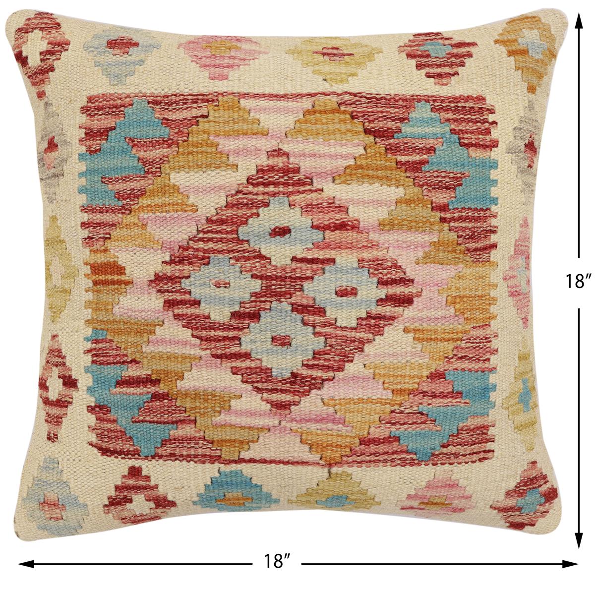 handmade Traditional Pillow Beige Red Hand-Woven SQUARE 100% WOOL Hand woven turkish pillow2 x 2