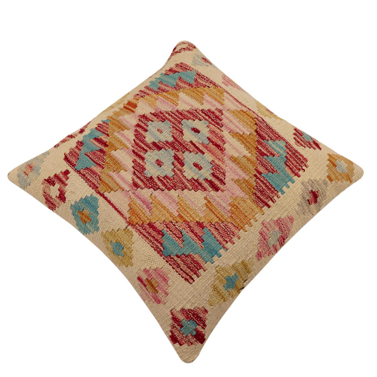 handmade Traditional Pillow Beige Red Hand-Woven SQUARE 100% WOOL Hand woven turkish pillow2 x 2