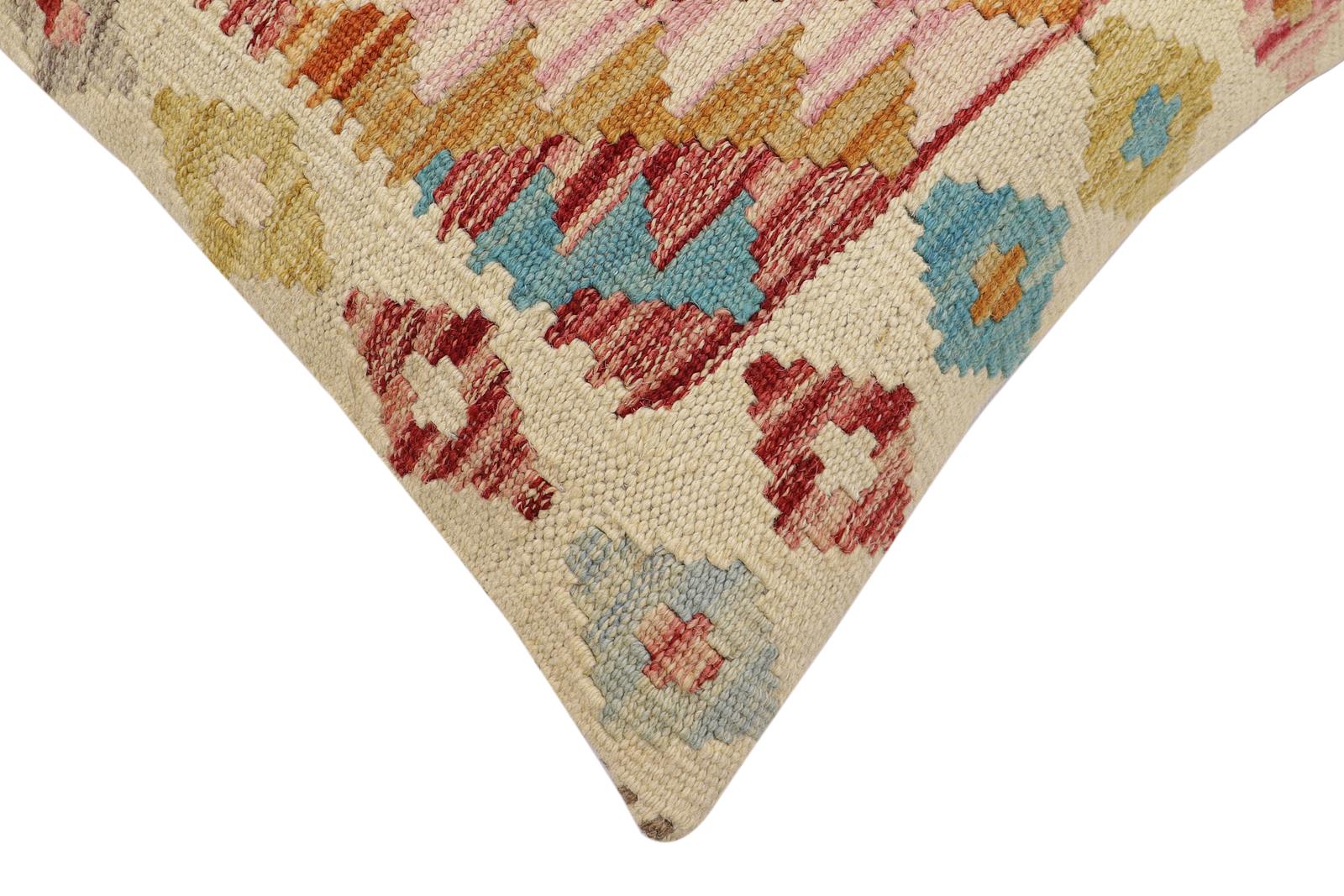 handmade Traditional Pillow Beige Red Hand-Woven SQUARE 100% WOOL Hand woven turkish pillow2 x 2