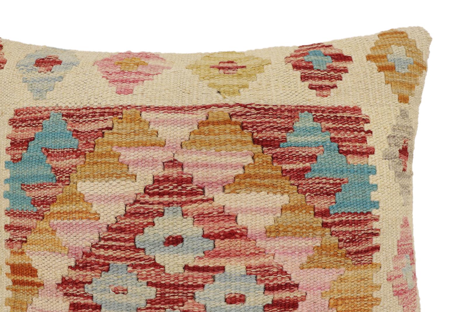 handmade Traditional Pillow Beige Red Hand-Woven SQUARE 100% WOOL Hand woven turkish pillow2 x 2