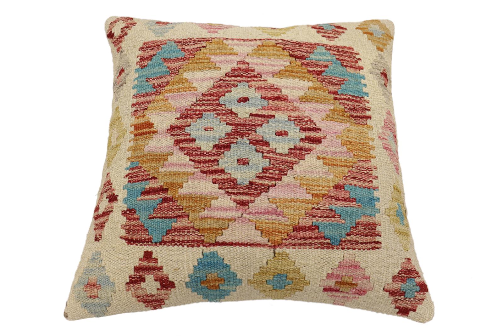 handmade Traditional Pillow Beige Red Hand-Woven SQUARE 100% WOOL Hand woven turkish pillow2 x 2