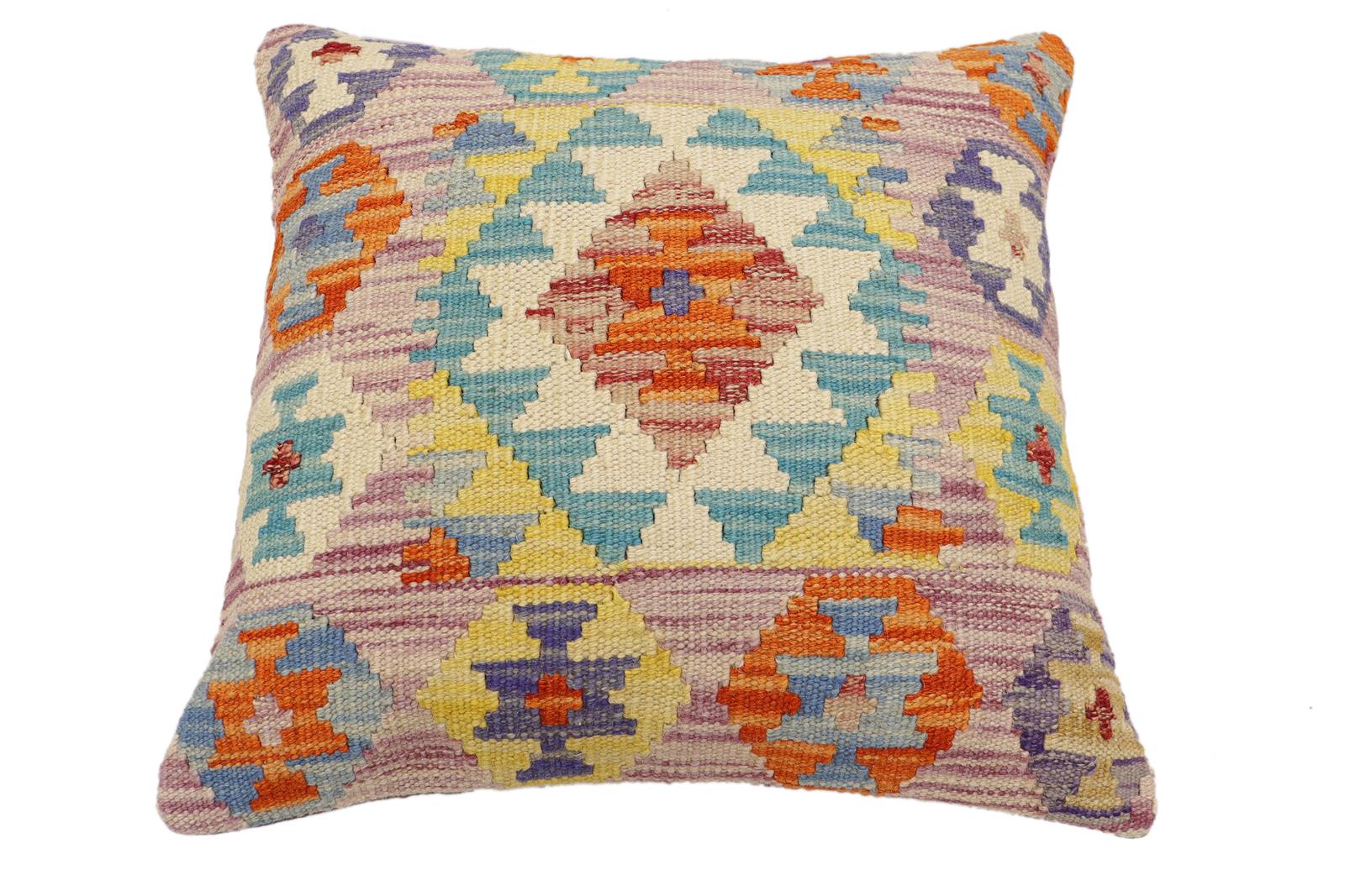 handmade Traditional Pillow Purple Beige Hand-Woven SQUARE 100% WOOL Hand woven turkish pillow2 x 2
