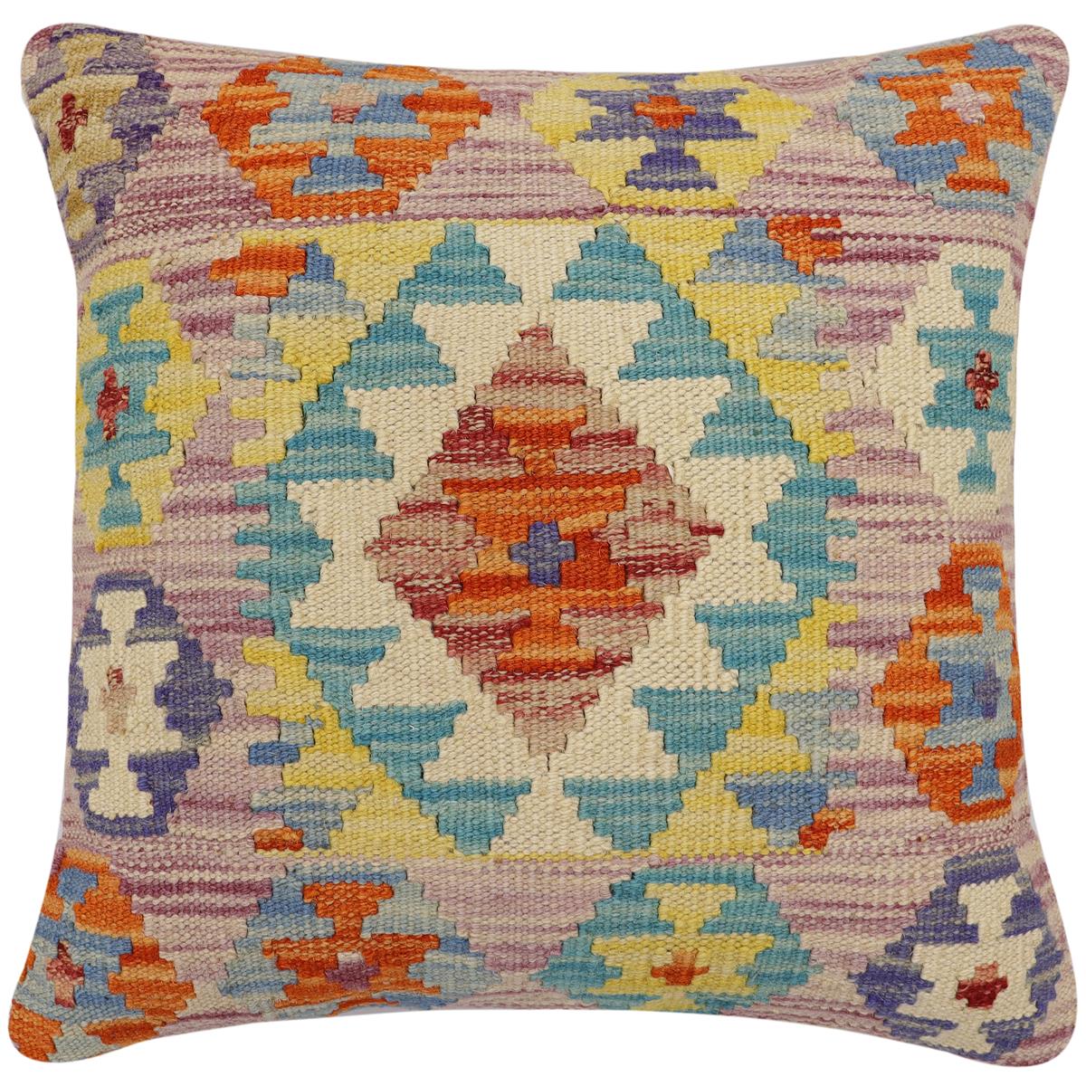 handmade Traditional Pillow Purple Beige Hand-Woven SQUARE 100% WOOL Hand woven turkish pillow2 x 2