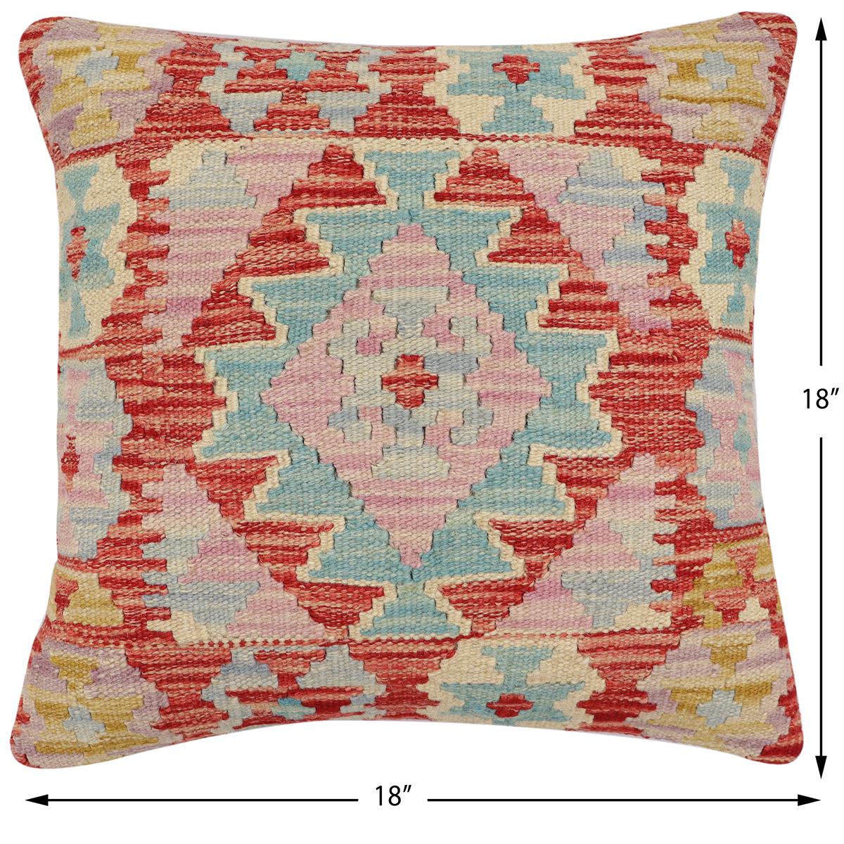 handmade Traditional Pillow Red Blue Hand-Woven SQUARE 100% WOOL Hand woven turkish pillow2 x 2