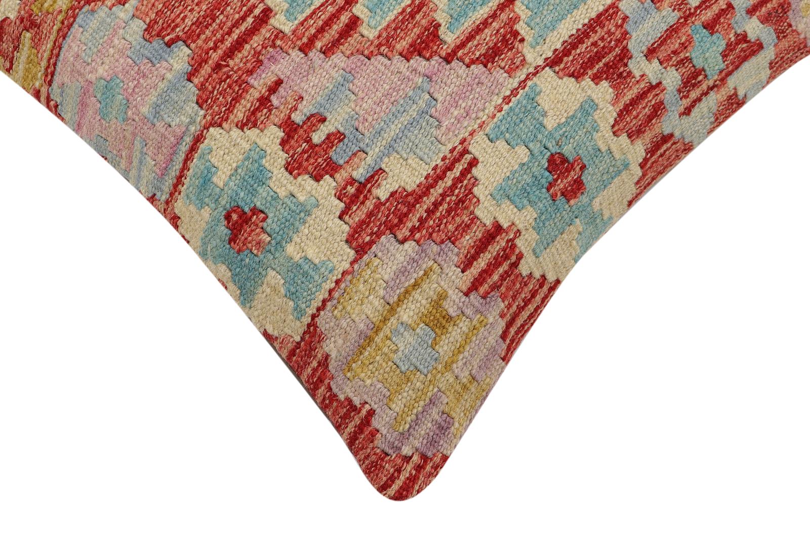 handmade Traditional Pillow Red Blue Hand-Woven SQUARE 100% WOOL Hand woven turkish pillow2 x 2