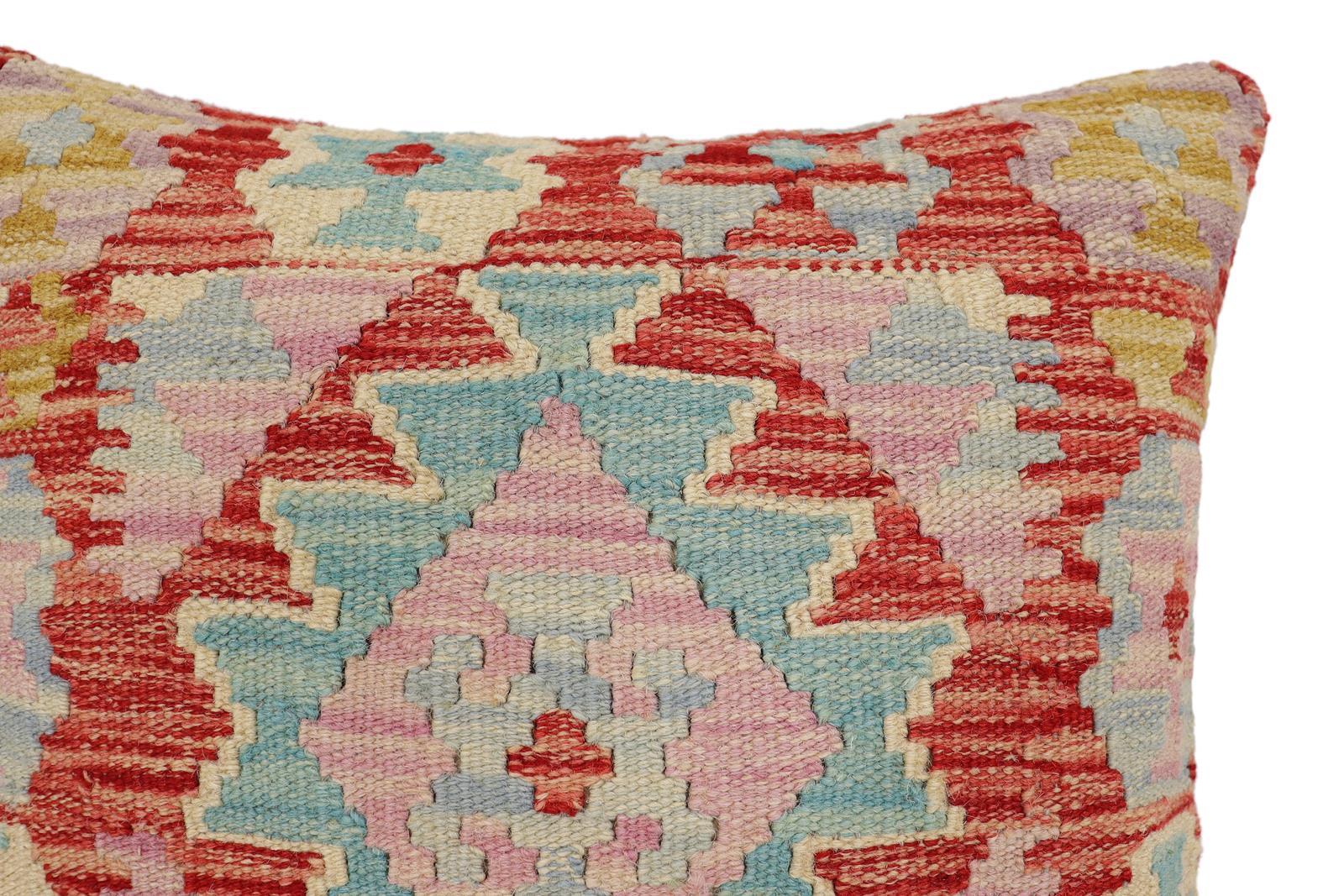 handmade Traditional Pillow Red Blue Hand-Woven SQUARE 100% WOOL Hand woven turkish pillow2 x 2