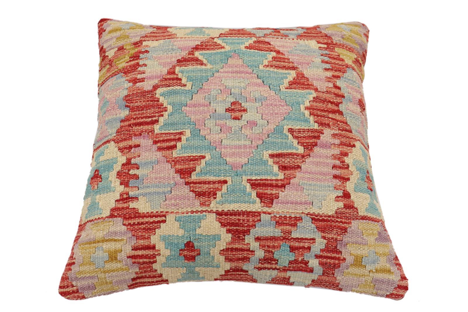 handmade Traditional Pillow Red Blue Hand-Woven SQUARE 100% WOOL Hand woven turkish pillow2 x 2