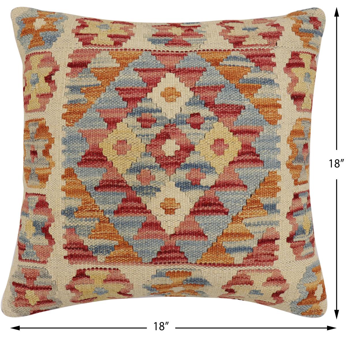 handmade Traditional Pillow Beige Rust Hand-Woven SQUARE 100% WOOL Hand woven turkish pillow2 x 2