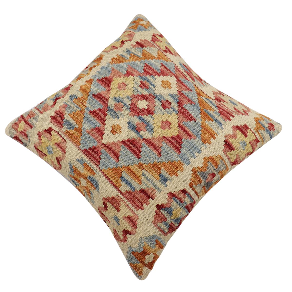 handmade Traditional Pillow Beige Rust Hand-Woven SQUARE 100% WOOL Hand woven turkish pillow2 x 2