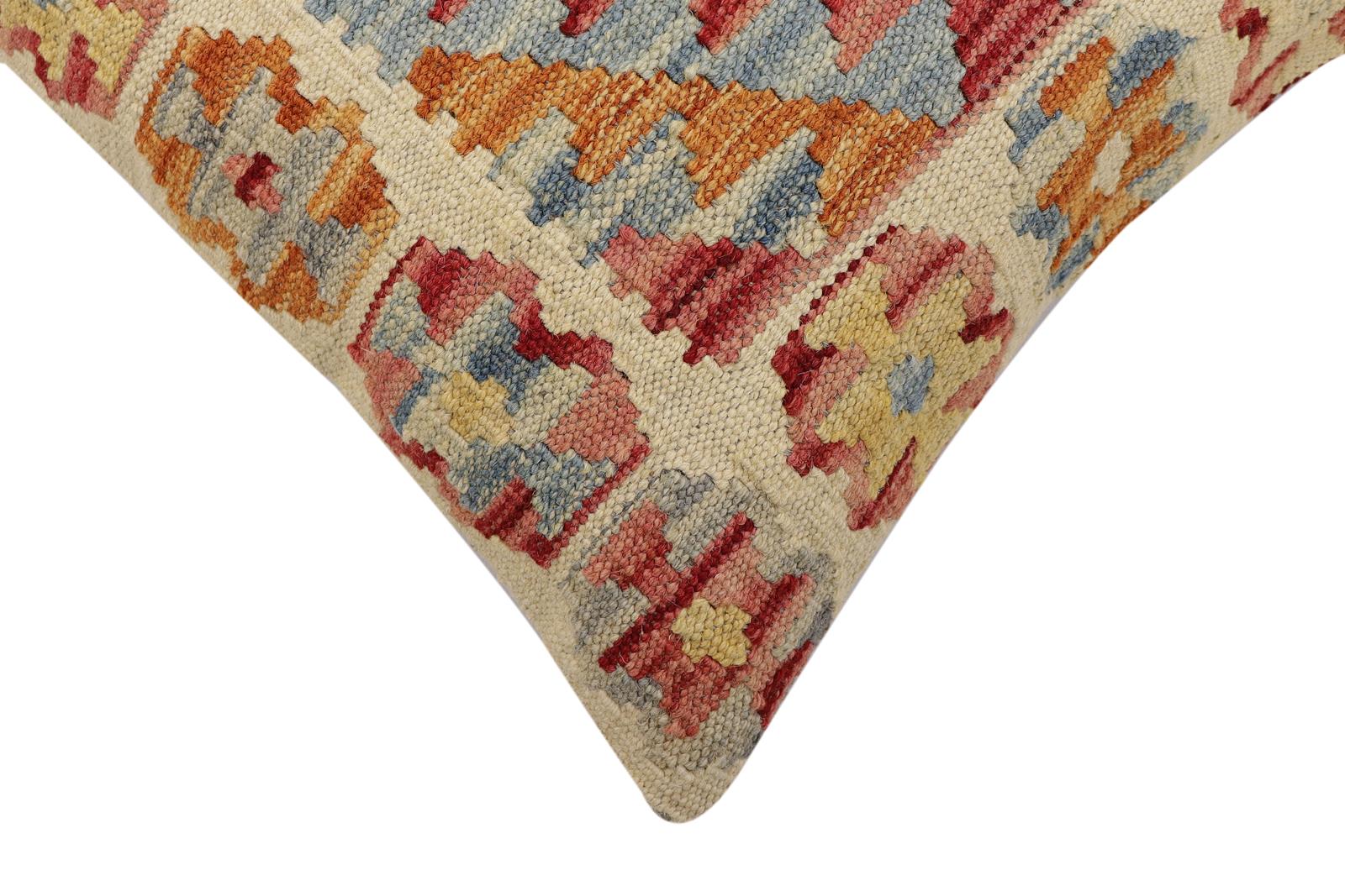 handmade Traditional Pillow Beige Rust Hand-Woven SQUARE 100% WOOL Hand woven turkish pillow2 x 2
