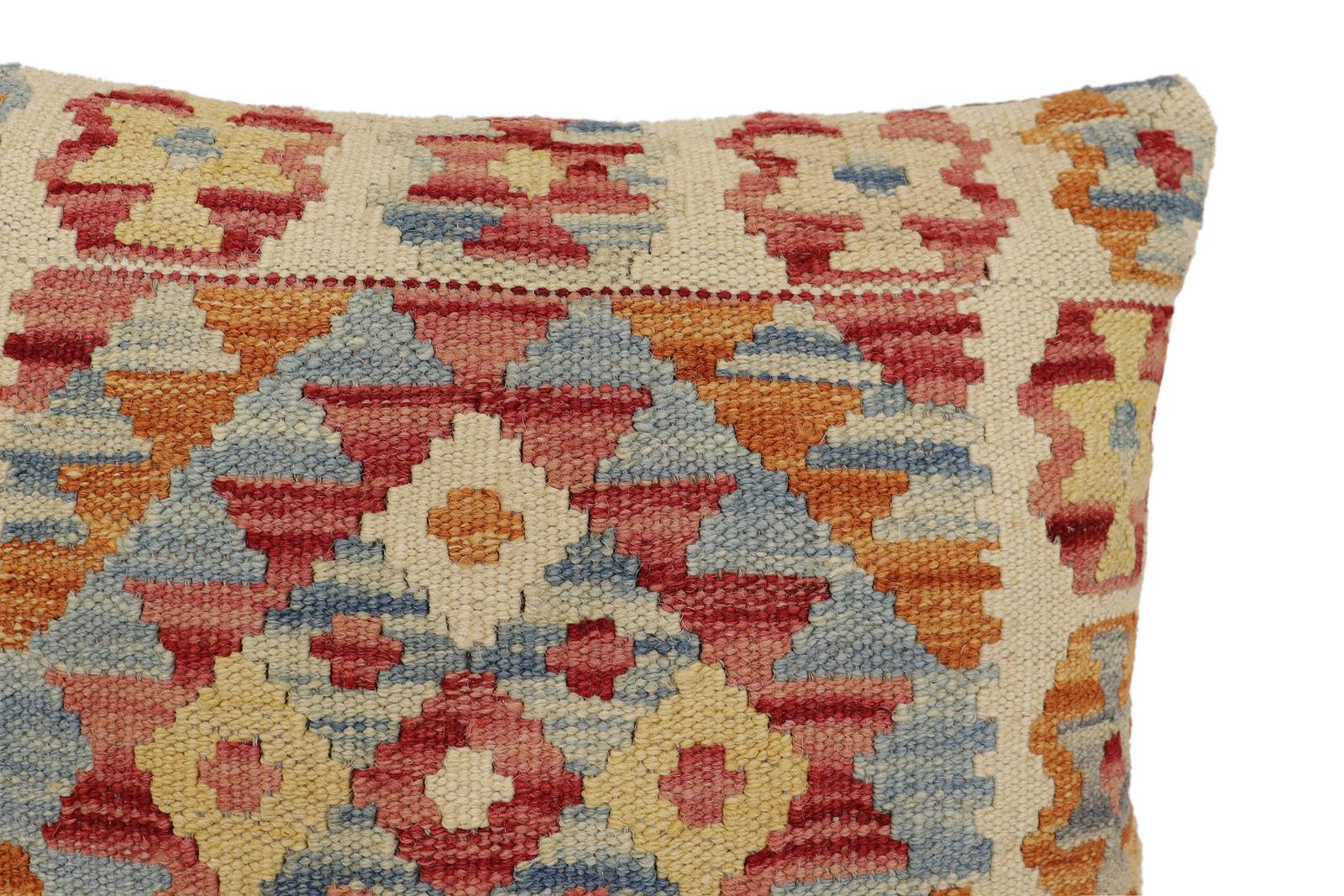 handmade Traditional Pillow Beige Rust Hand-Woven SQUARE 100% WOOL Hand woven turkish pillow2 x 2