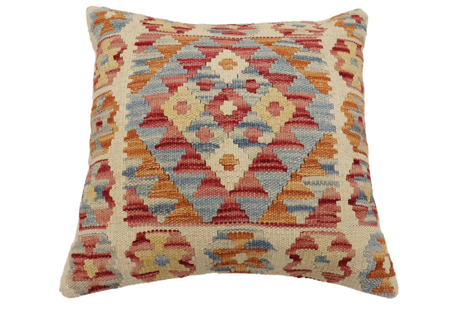 handmade Traditional Pillow Beige Rust Hand-Woven SQUARE 100% WOOL Hand woven turkish pillow2 x 2
