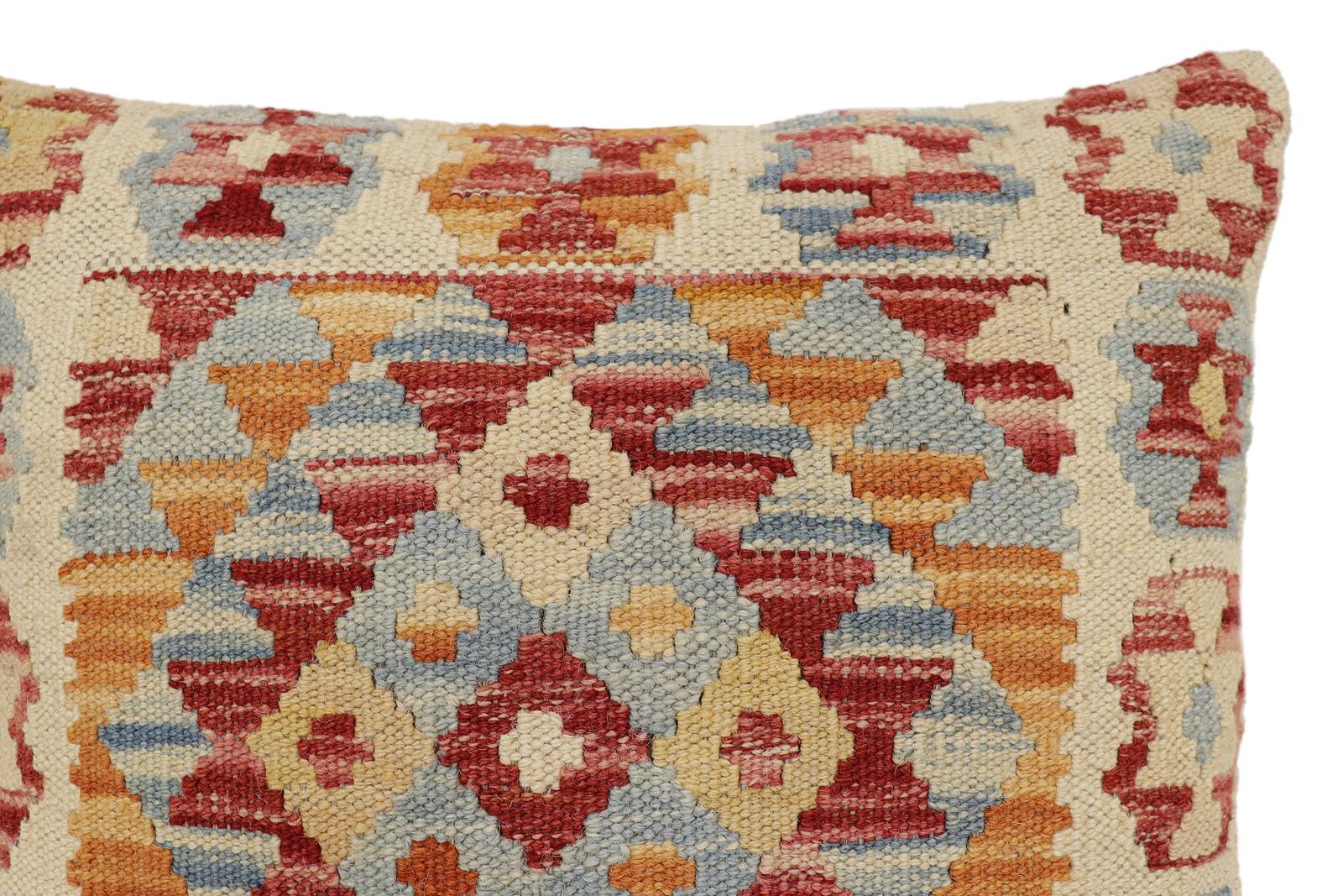 handmade Traditional Pillow Rust Blue Hand-Woven SQUARE 100% WOOL  Hand woven turkish pillow  2 x 2