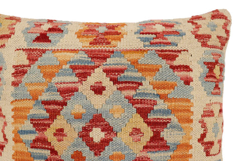 handmade Traditional Pillow Rust Blue Hand-Woven SQUARE 100% WOOL  Hand woven turkish pillow  2 x 2