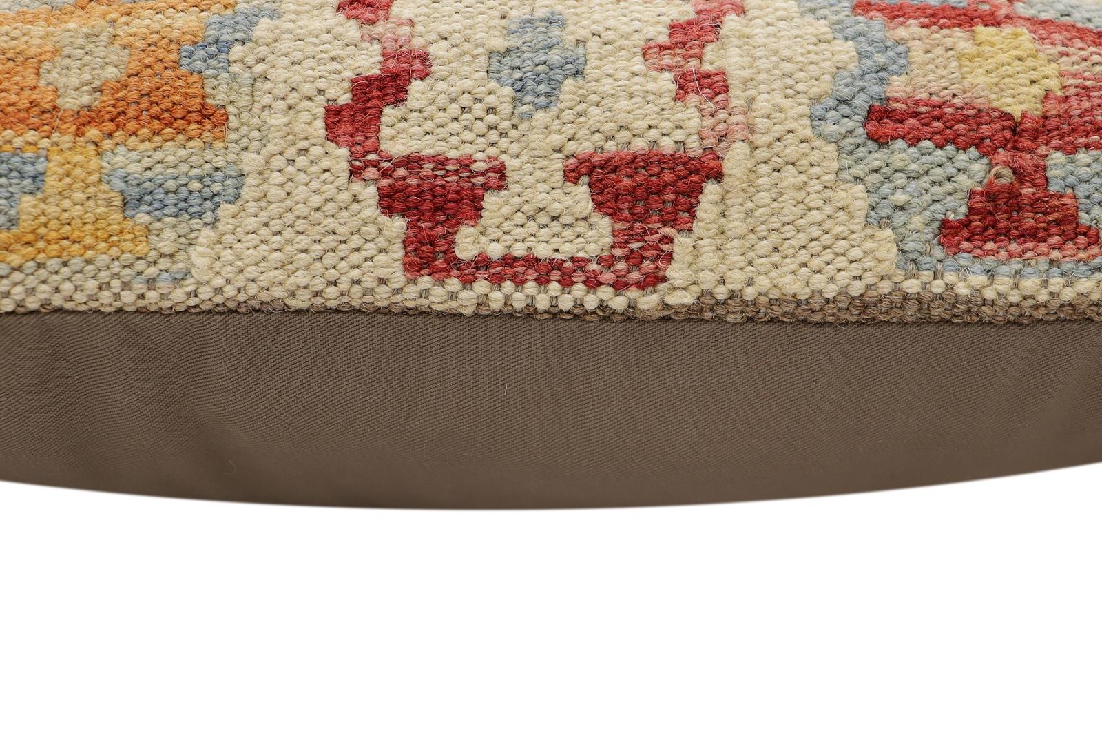 handmade Traditional Pillow Rust Blue Hand-Woven SQUARE 100% WOOL  Hand woven turkish pillow  2 x 2