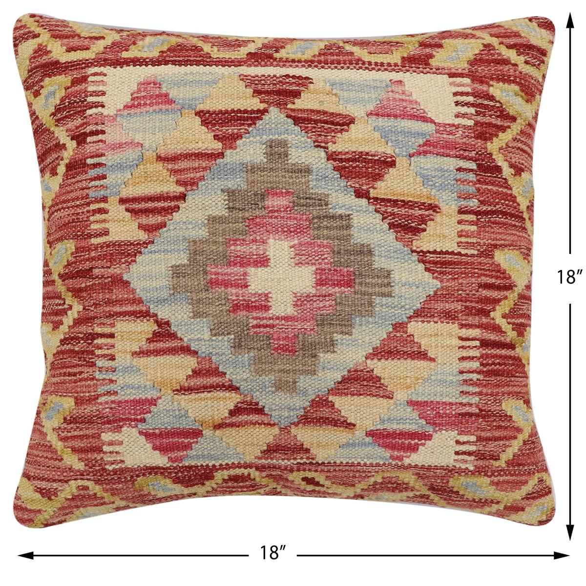 handmade Traditional Pillow Rust Beige Hand-Woven SQUARE 100% WOOL Hand woven turkish pillow2 x 2