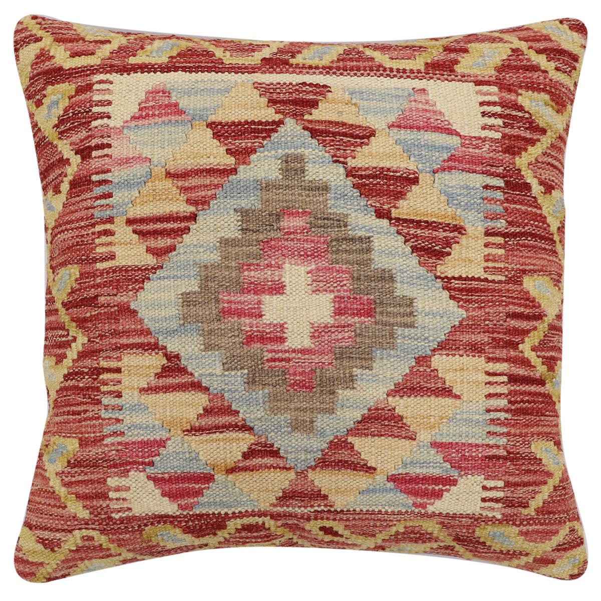 handmade Traditional Pillow Rust Beige Hand-Woven SQUARE 100% WOOL Hand woven turkish pillow2 x 2