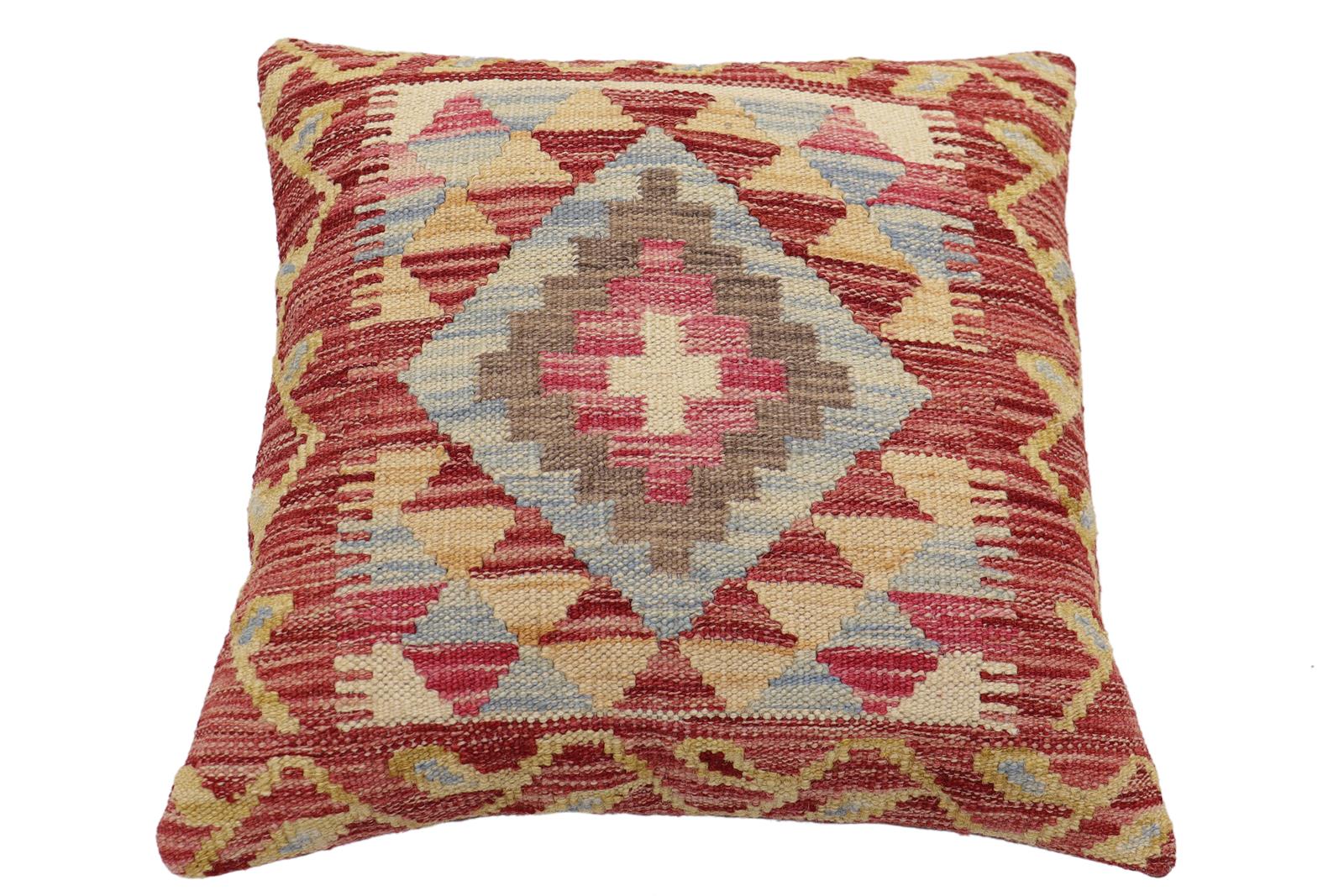 handmade Traditional Pillow Rust Beige Hand-Woven SQUARE 100% WOOL Hand woven turkish pillow2 x 2