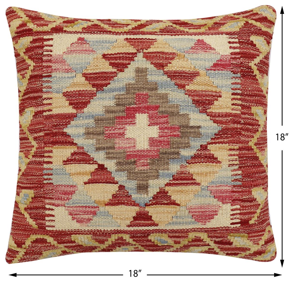 handmade Traditional Pillow Rust Beige Hand-Woven SQUARE 100% WOOL Hand woven turkish pillow2 x 2