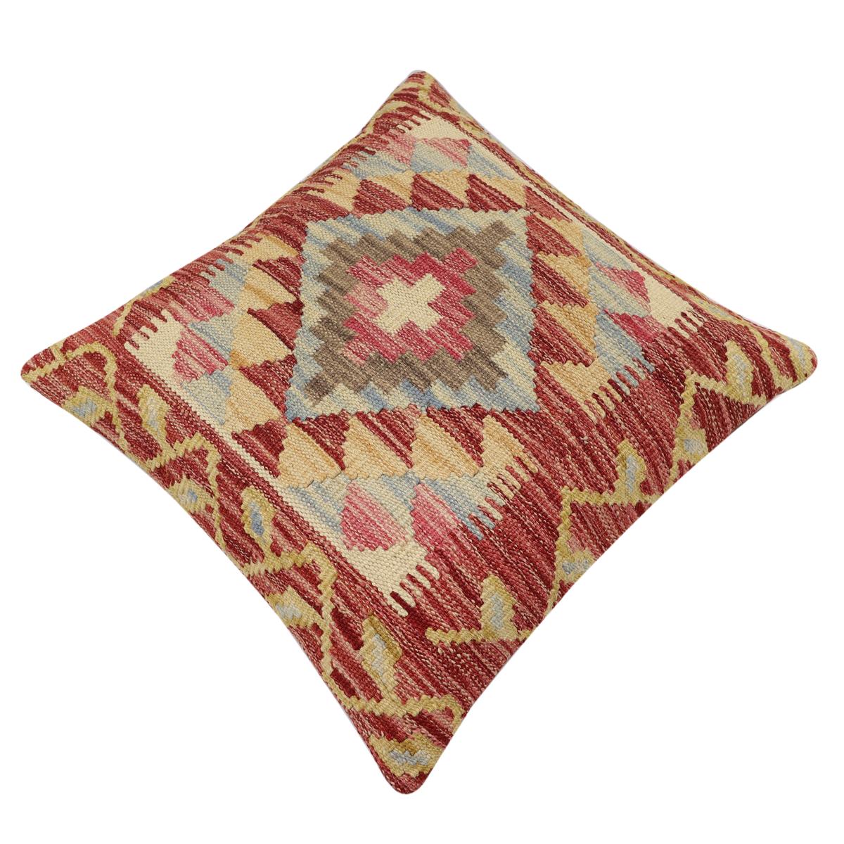 handmade Traditional Pillow Rust Beige Hand-Woven SQUARE 100% WOOL Hand woven turkish pillow2 x 2