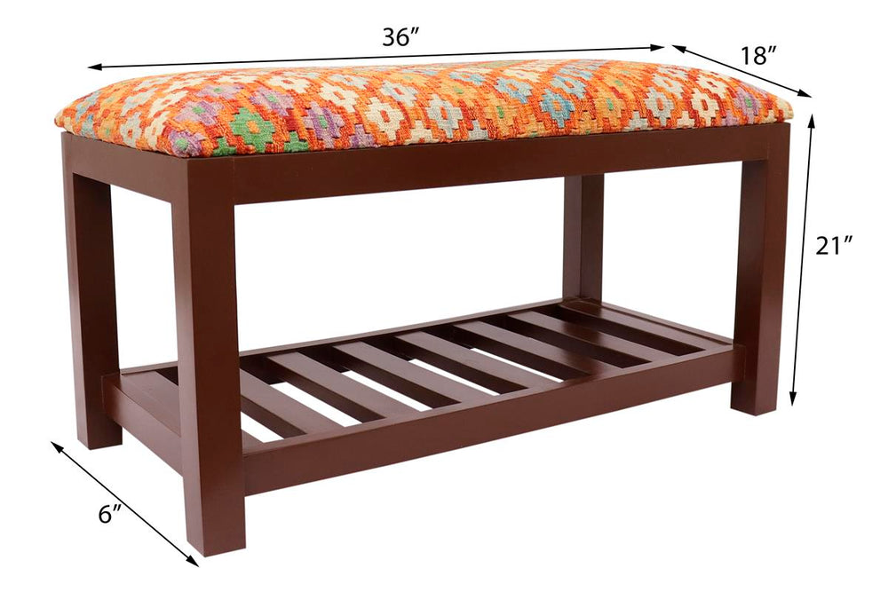 handmade Traditional Shoe Rack Rust Blue Hand-made RECTANGLE Vegetable dyed wool and wood  