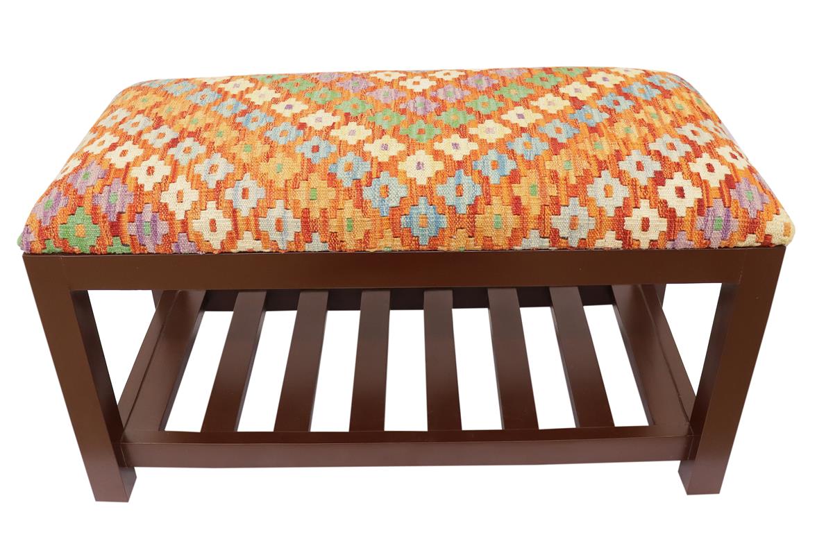 handmade Traditional Shoe Rack Rust Blue Hand-made RECTANGLE Vegetable dyed wool and wood  