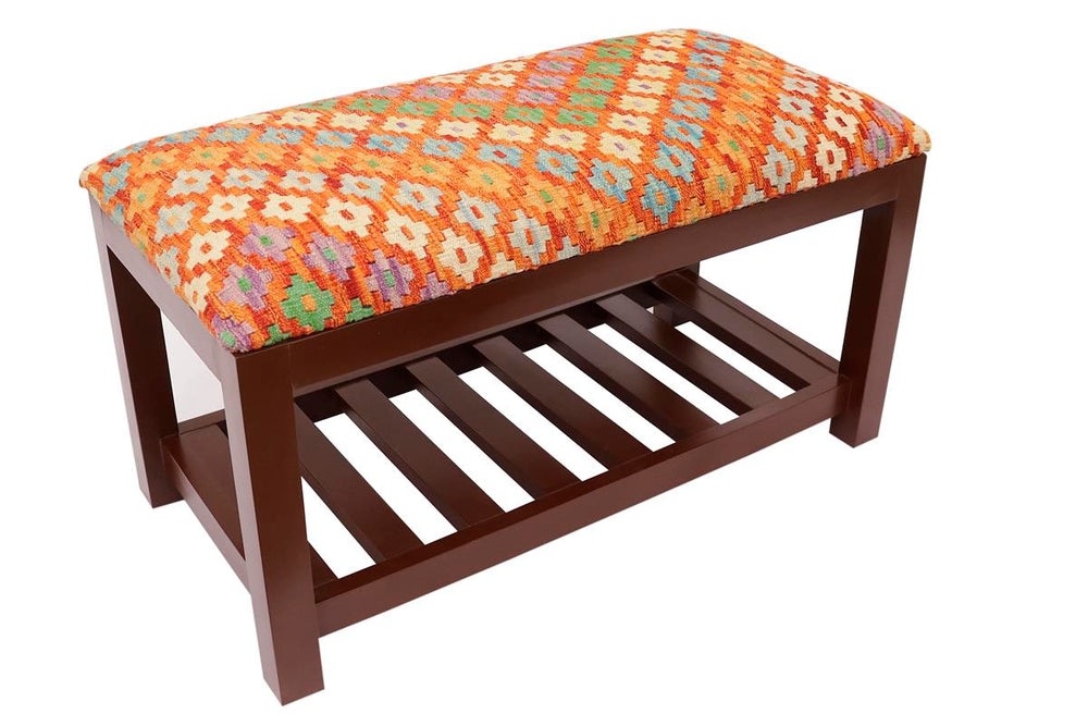 handmade Traditional Shoe Rack Rust Blue Hand-made RECTANGLE Vegetable dyed wool and wood  