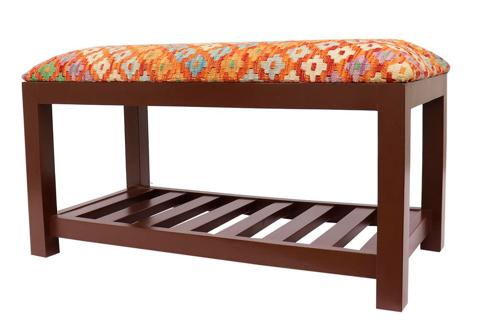 handmade Traditional Shoe Rack Rust Blue Hand-made RECTANGLE Vegetable dyed wool and wood  