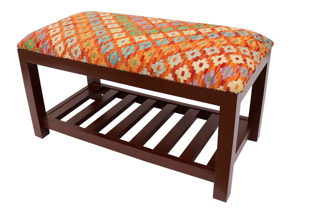 handmade Traditional Shoe Rack Rust Blue Hand-made RECTANGLE Vegetable dyed wool and wood  